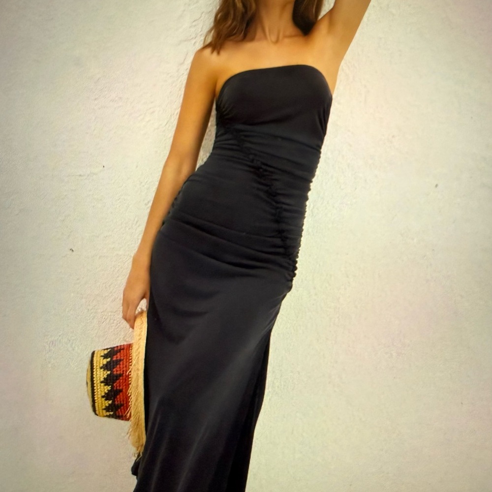 Anthropologie Black Ruched Strapless Tube Dress by Celadine